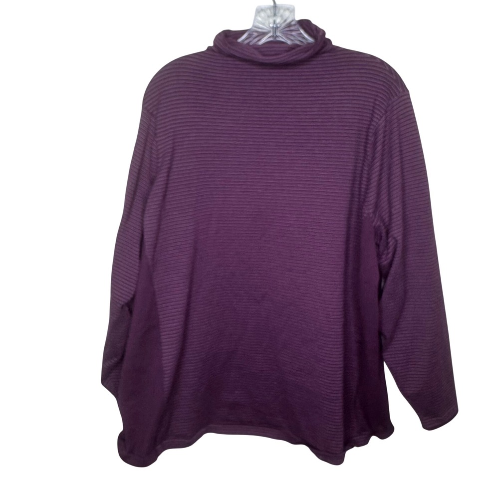 Duluth Trading Co Womens 3X Purple Striped Coolmax Mock‎ Neck Ribbed Knit Top